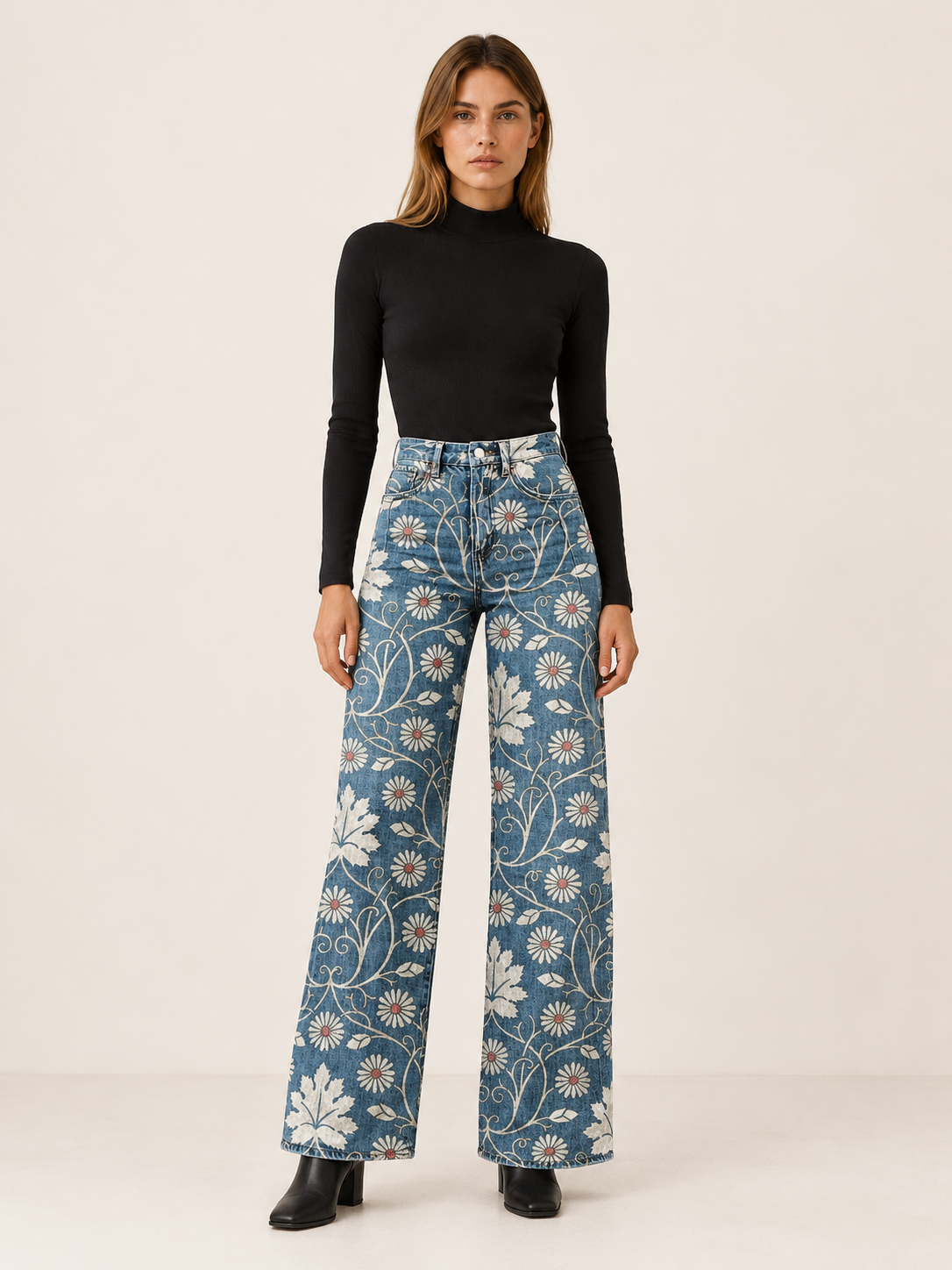 Feliciana | Women's Floral Print Wide Leg Jeans Fall