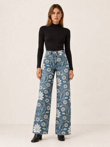 Feliciana | Women's Floral Print Wide Leg Jeans Fall