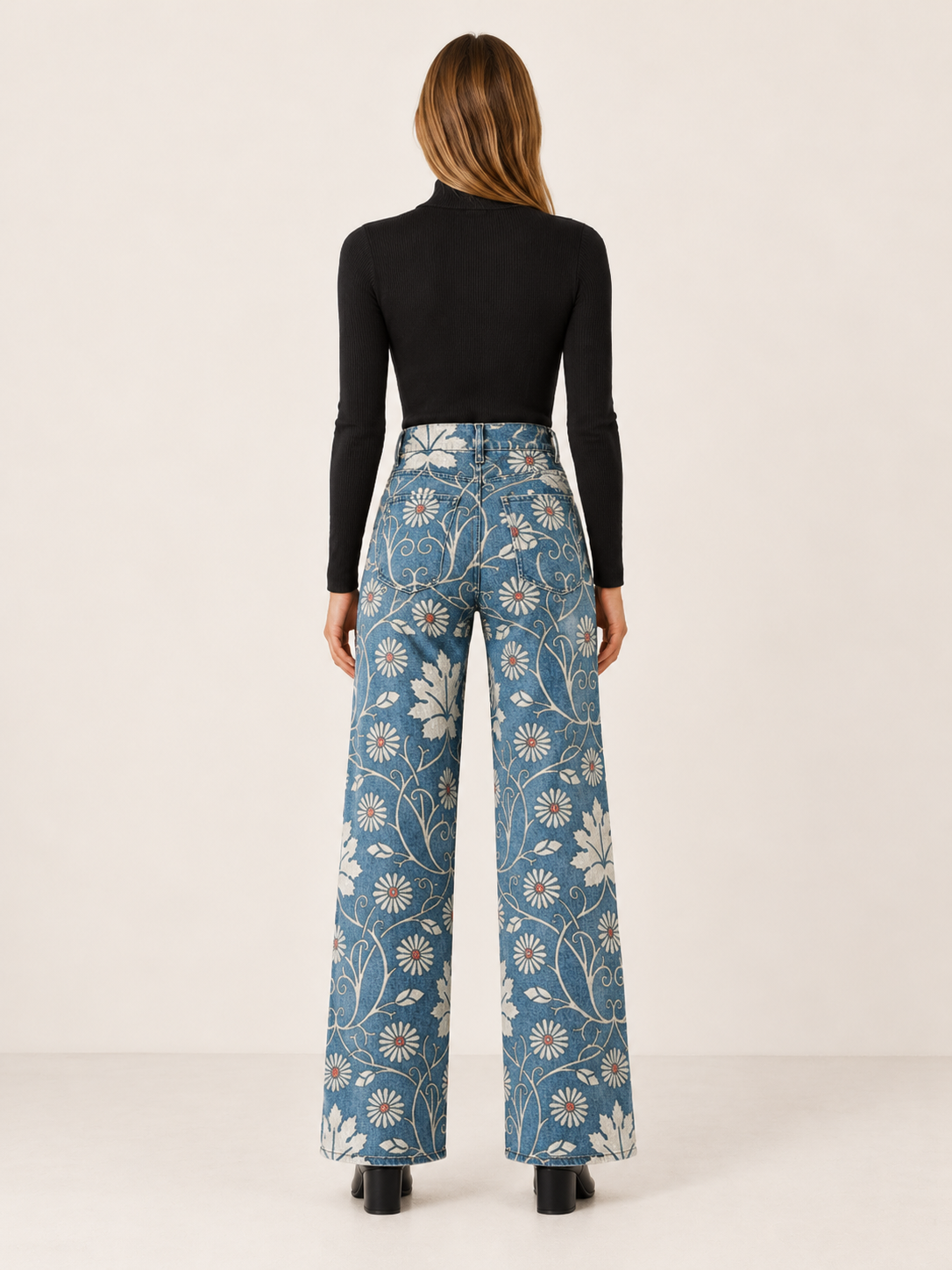 Feliciana | Women's Floral Print Wide Leg Jeans Fall