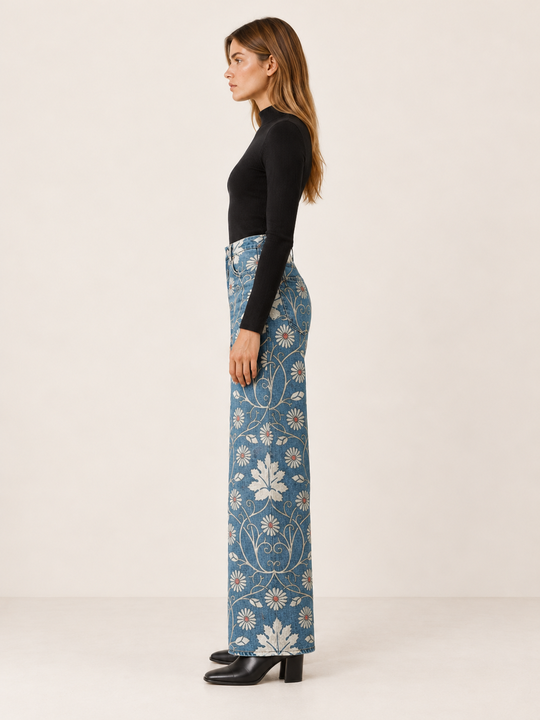 Feliciana | Women's Floral Print Wide Leg Jeans Fall