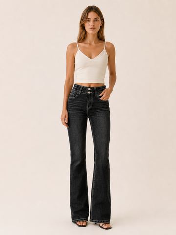 Fenella | High Waist Bootcut Jeans with Double Button