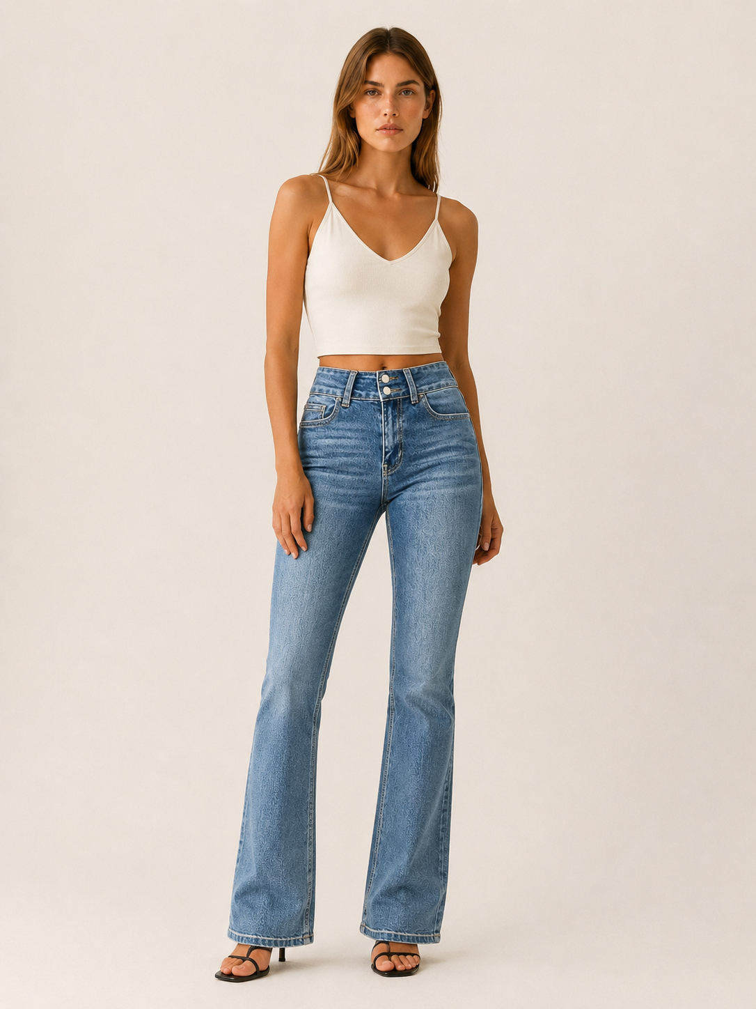 Fenella | High Waist Bootcut Jeans with Double Button