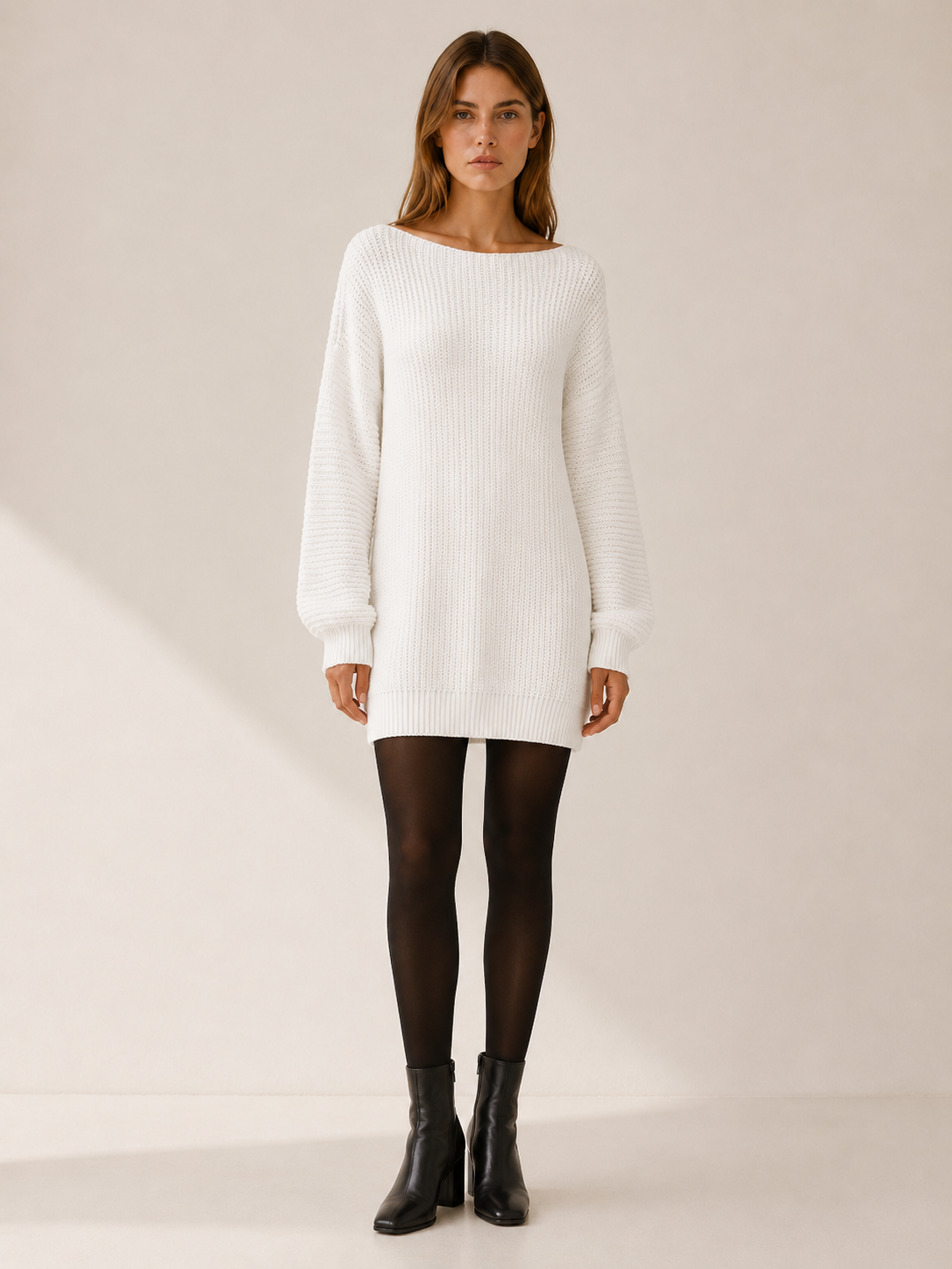 Fiora | Sweater Dress with Bardot Neckline and Mini Fit