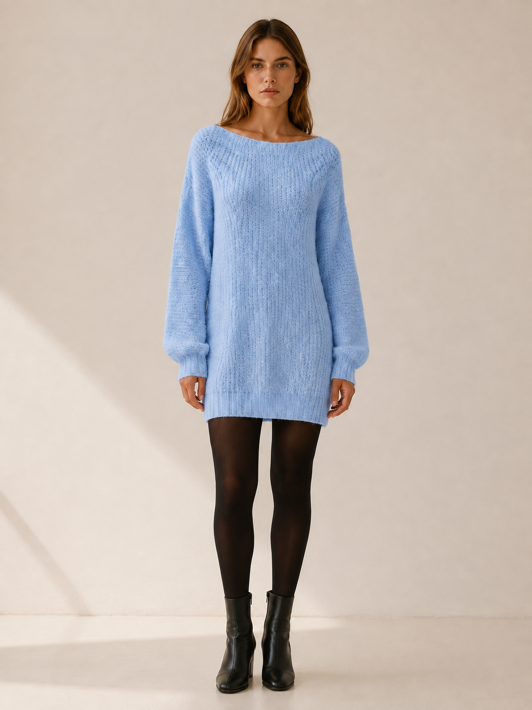 Fiora | Sweater Dress with Bardot Neckline and Mini Fit