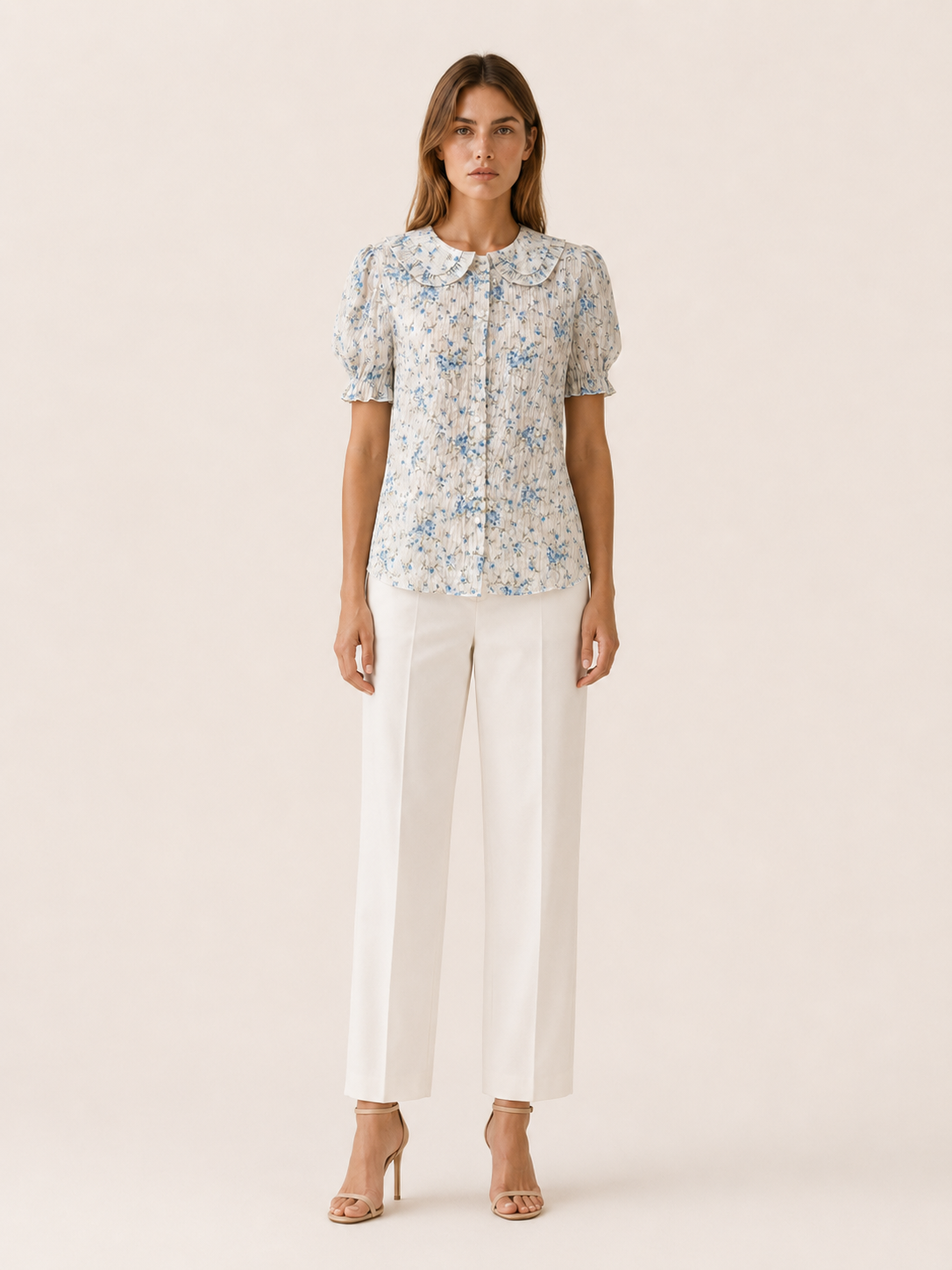 Danica | Floral Blouse with Lace Trim and Pleated Front