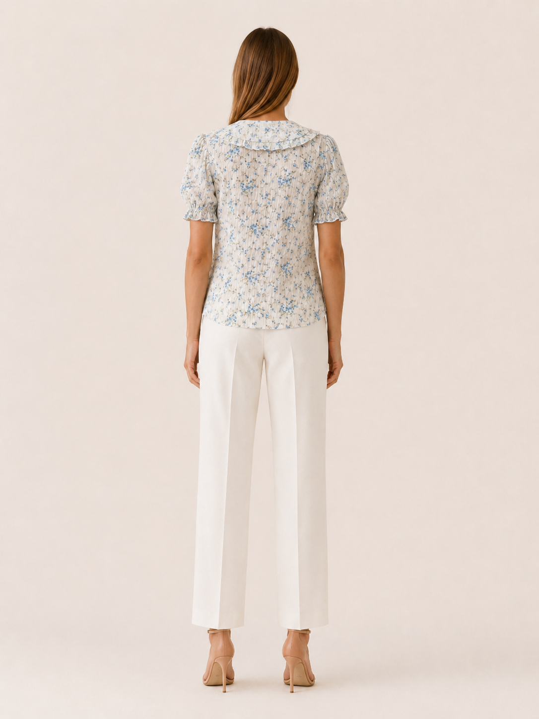 Danica | Floral Blouse with Lace Trim and Pleated Front