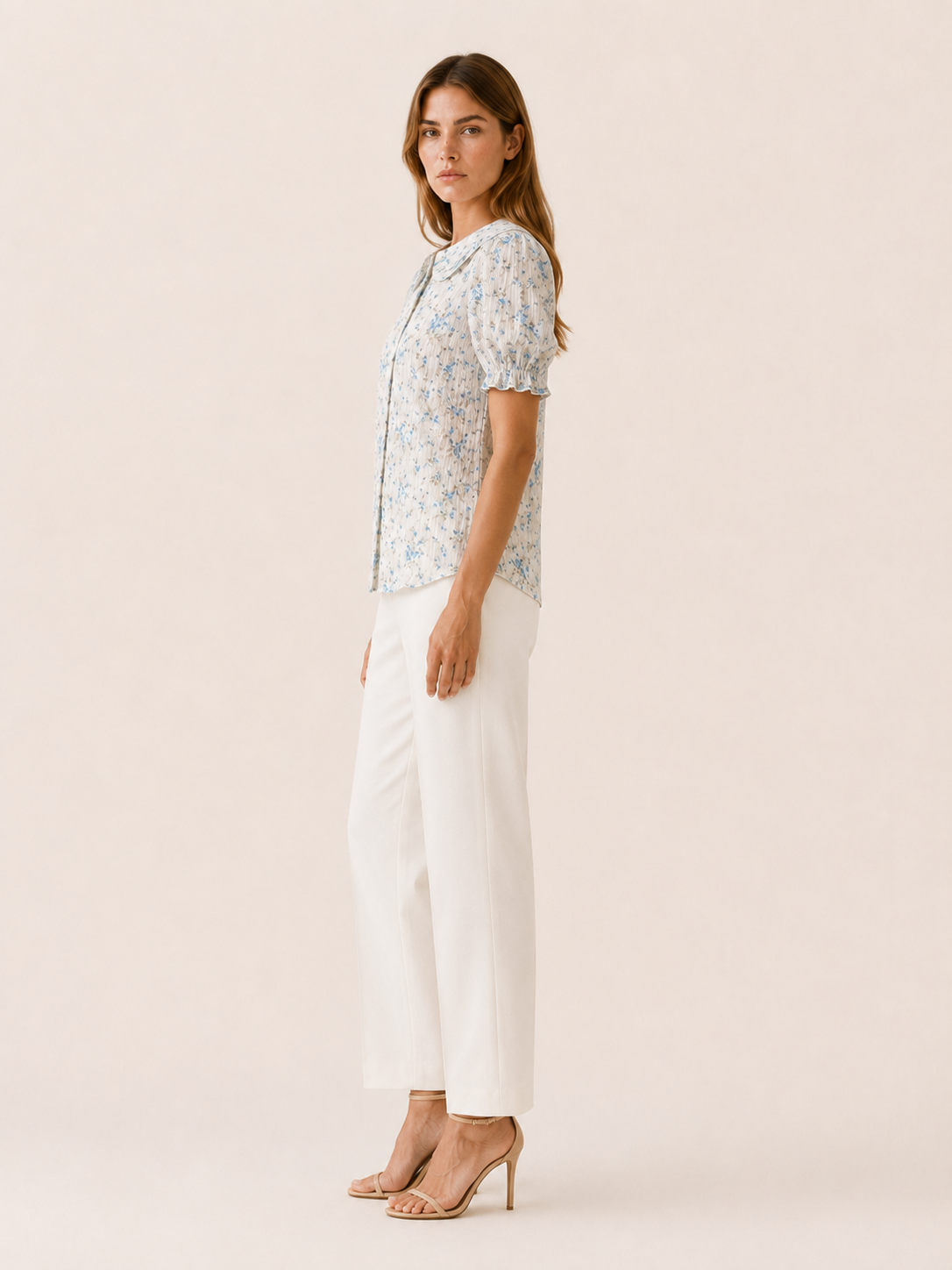 Danica | Floral Blouse with Lace Trim and Pleated Front