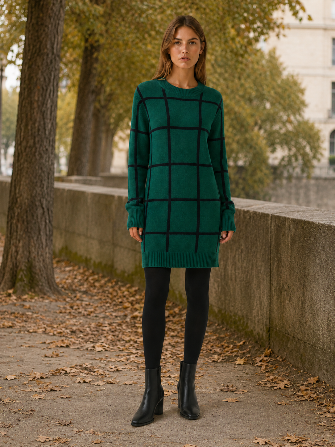 Florence | Sweater Dress with Plaid Pattern and Mini Fit