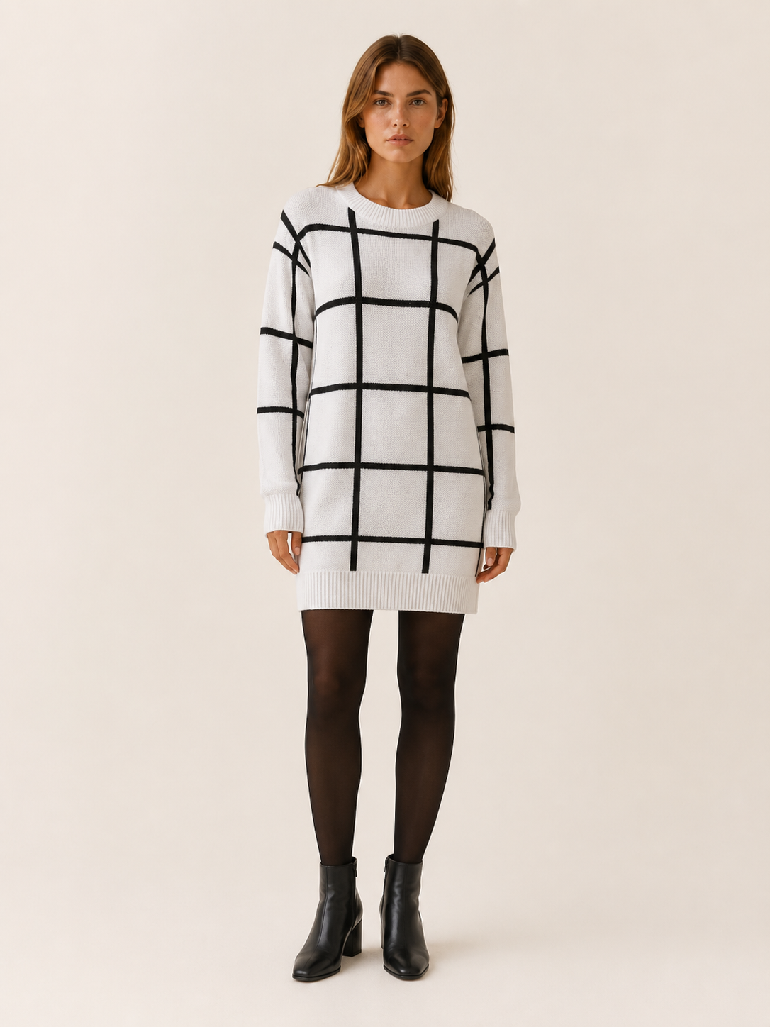 Florence | Sweater Dress with Plaid Pattern and Mini Fit