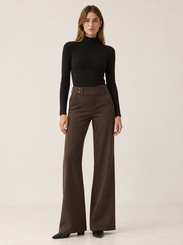 Florevia | Women's Flare Pants with Mid-Rise Double-Button Waistband