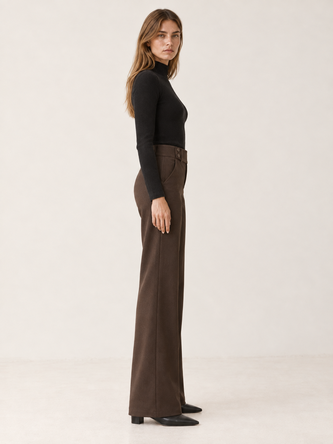 Florevia | Women's Flare Pants with Mid-Rise Double-Button Waistband