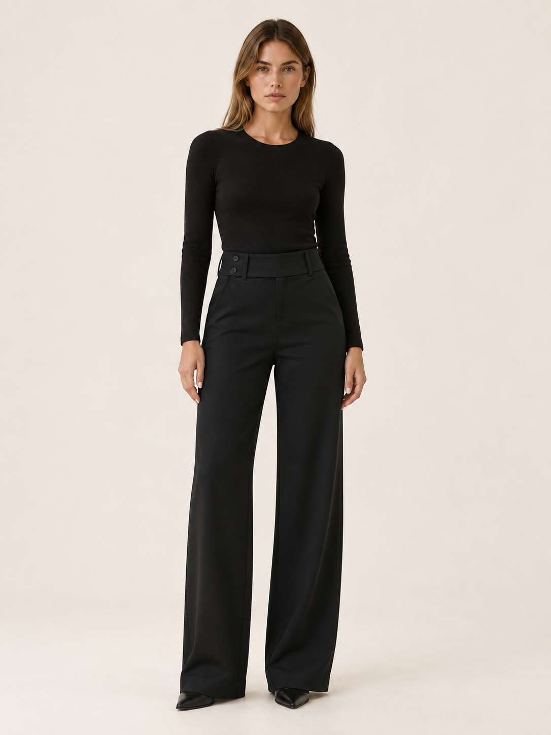 Florevia | Women's Flare Pants with Mid-Rise Double-Button Waistband