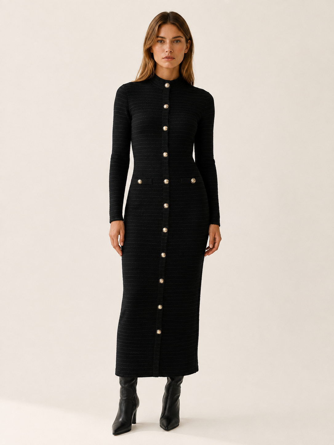 Georgina | Women's Textured Button Front Midi Dress