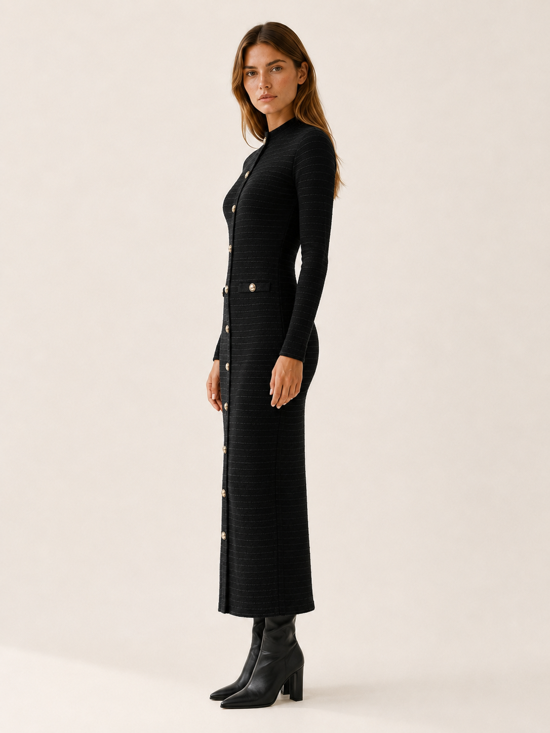 Georgina | Women's Textured Button Front Midi Dress