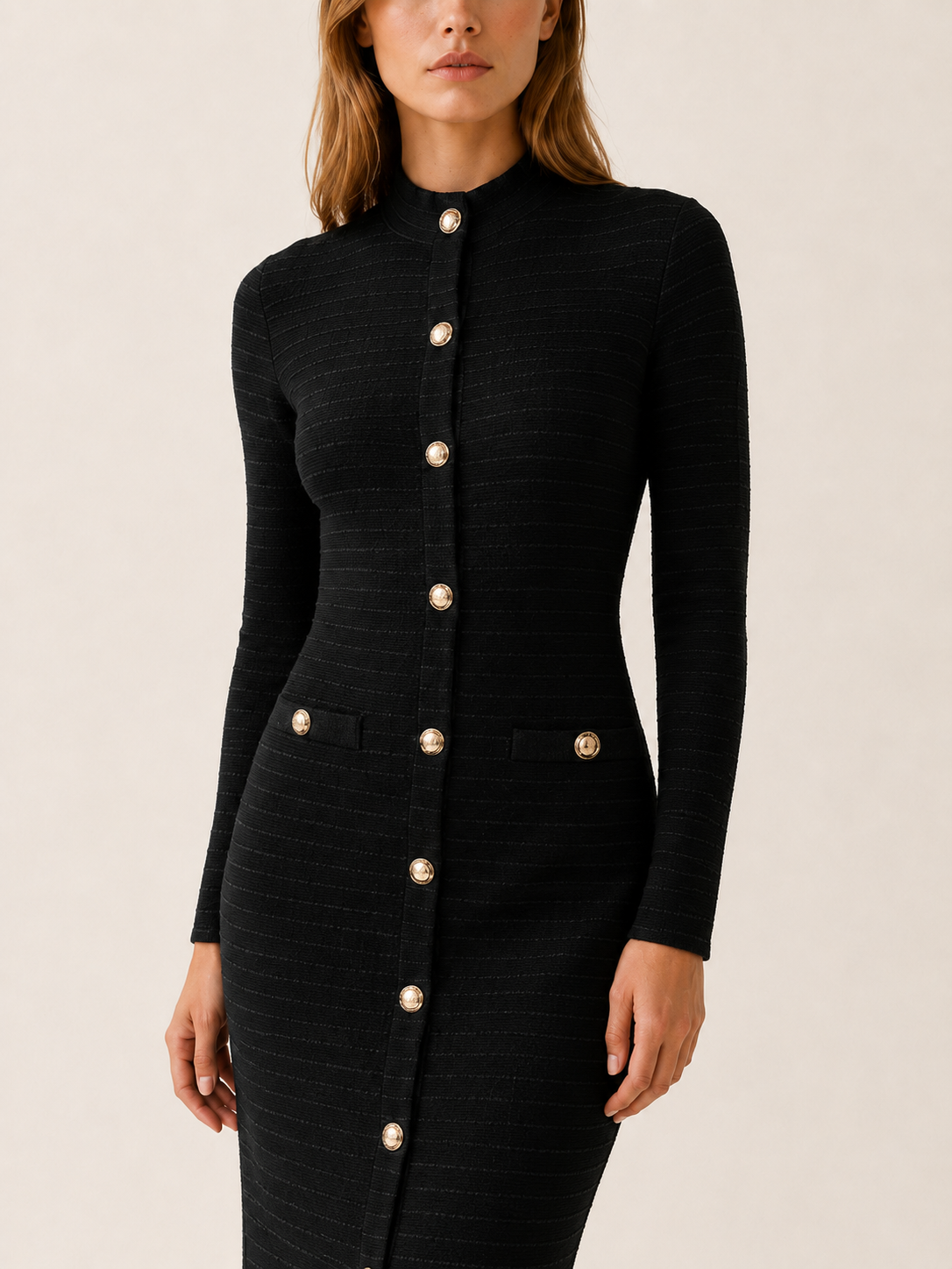 Georgina | Women's Textured Button Front Midi Dress