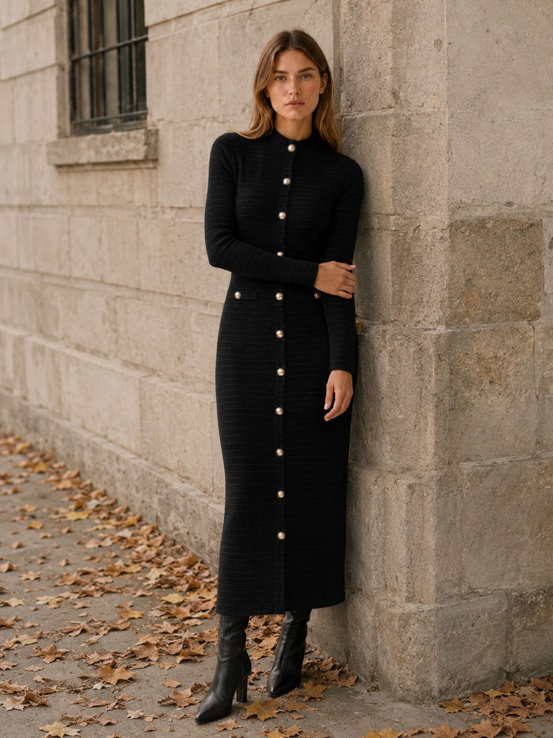 Georgina | Women's Textured Button Front Midi Dress