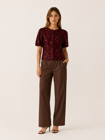 Greer | Sequin Top with Puff Sleeves