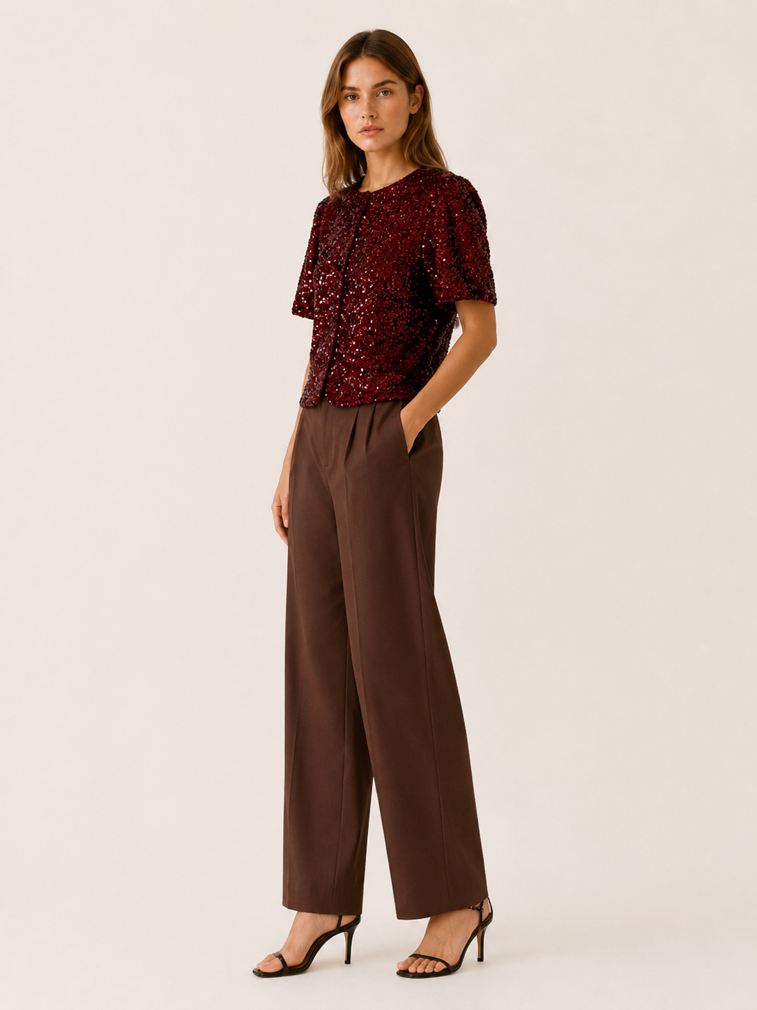 Greer | Sequin Top with Puff Sleeves