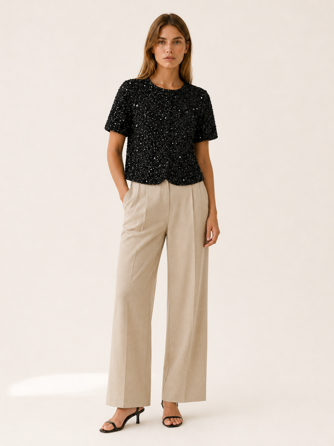 Greer | Sequin Top with Puff Sleeves