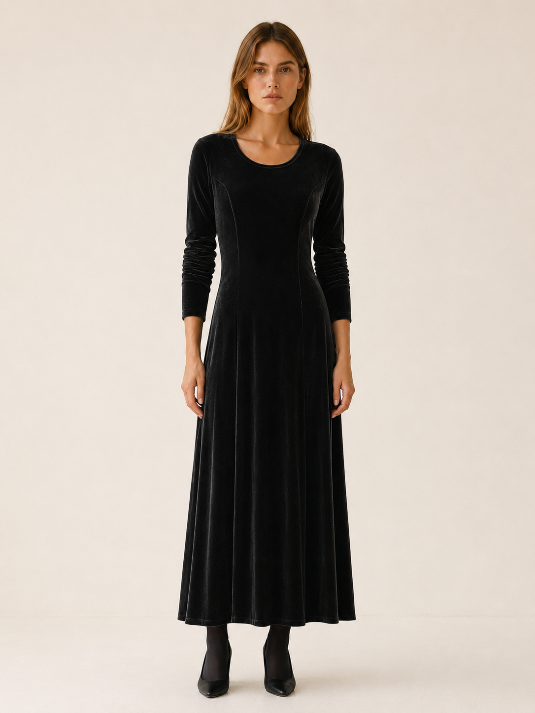 Guinevere | Women's A-Line Midi Dress with Long Sleeves