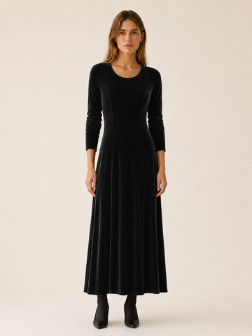 Guinevere | Women's A-Line Midi Dress with Long Sleeves