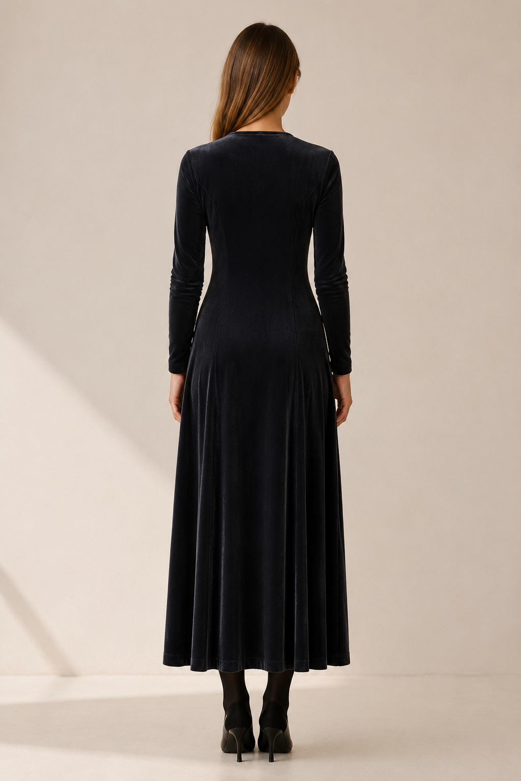 Guinevere | Women's A-Line Midi Dress with Long Sleeves