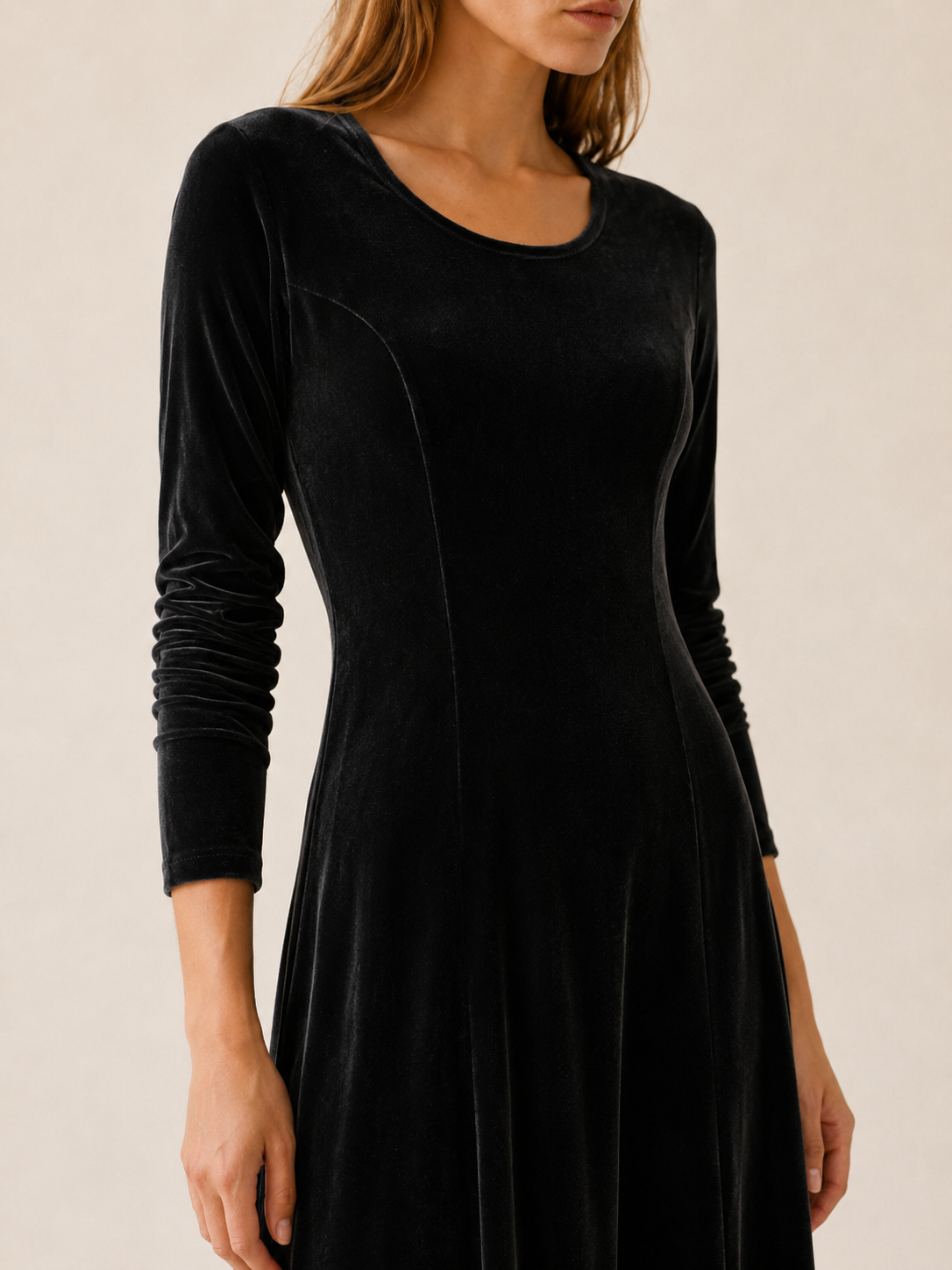Guinevere | Women's A-Line Midi Dress with Long Sleeves