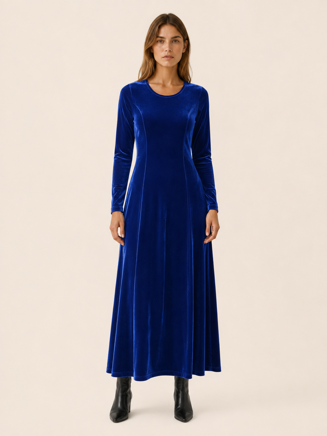 Guinevere | Women's A-Line Midi Dress with Long Sleeves