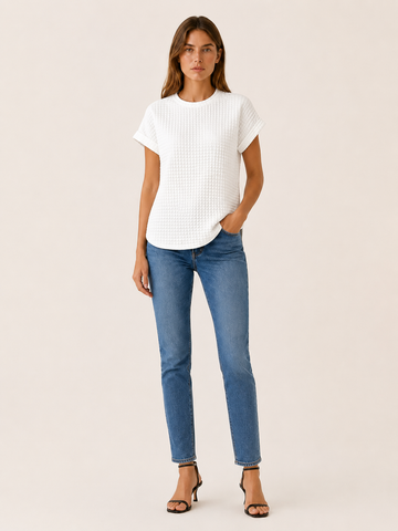 Halia | Quilted Short Sleeve T-Shirt with Round Neck