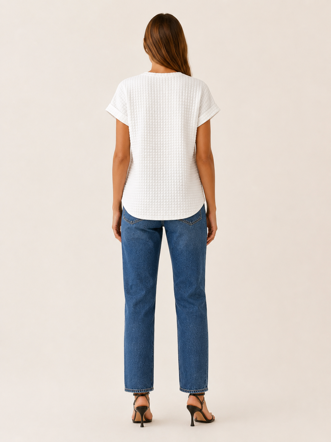 Halia | Quilted Short Sleeve T-Shirt with Round Neck