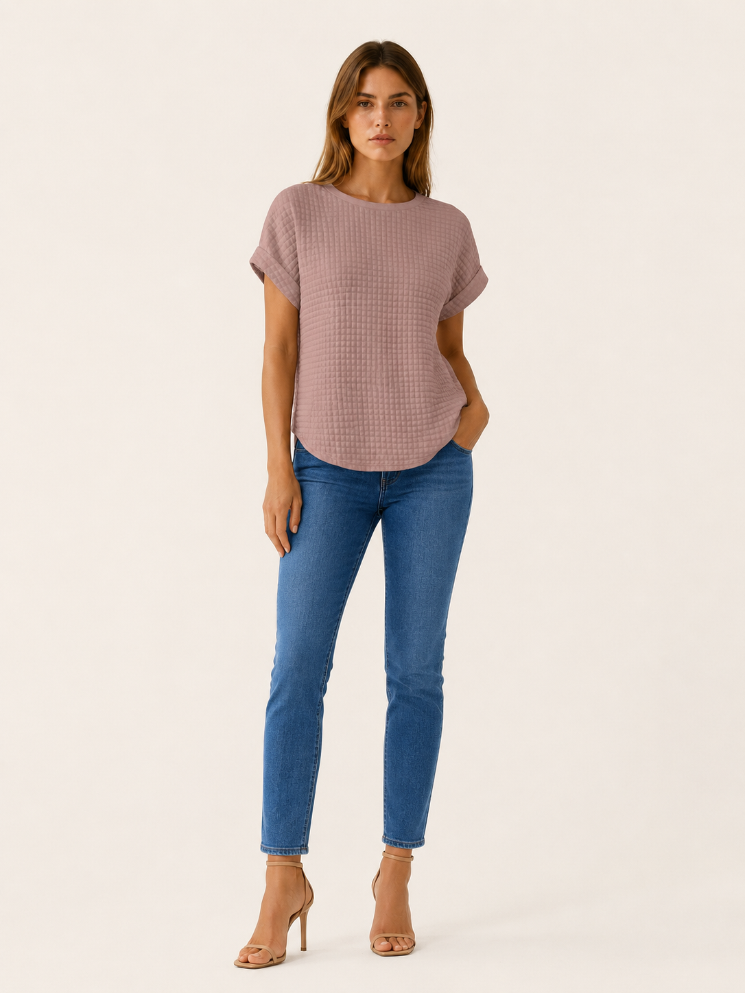 Halia | Quilted Short Sleeve T-Shirt with Round Neck