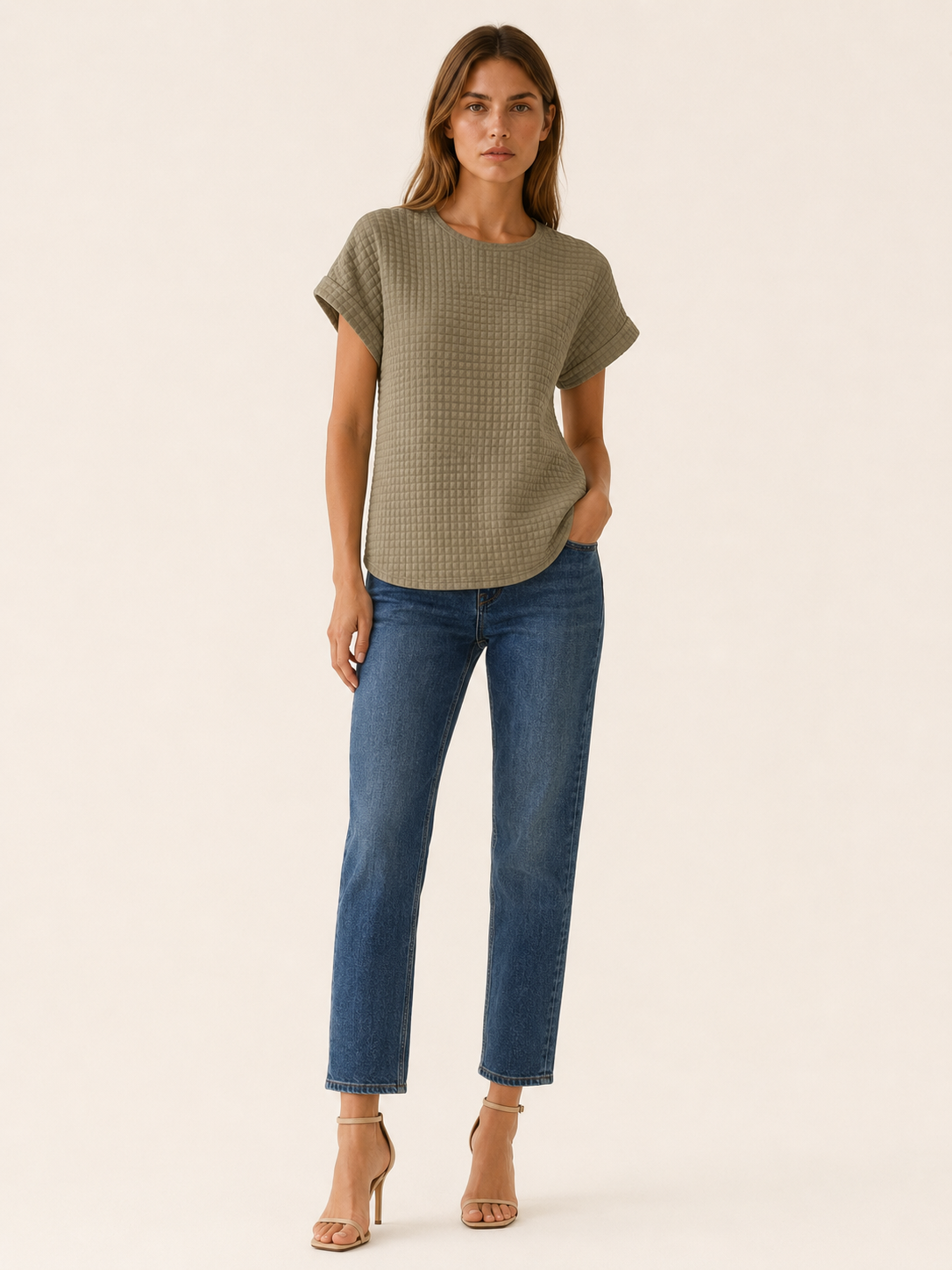 Halia | Quilted Short Sleeve T-Shirt with Round Neck