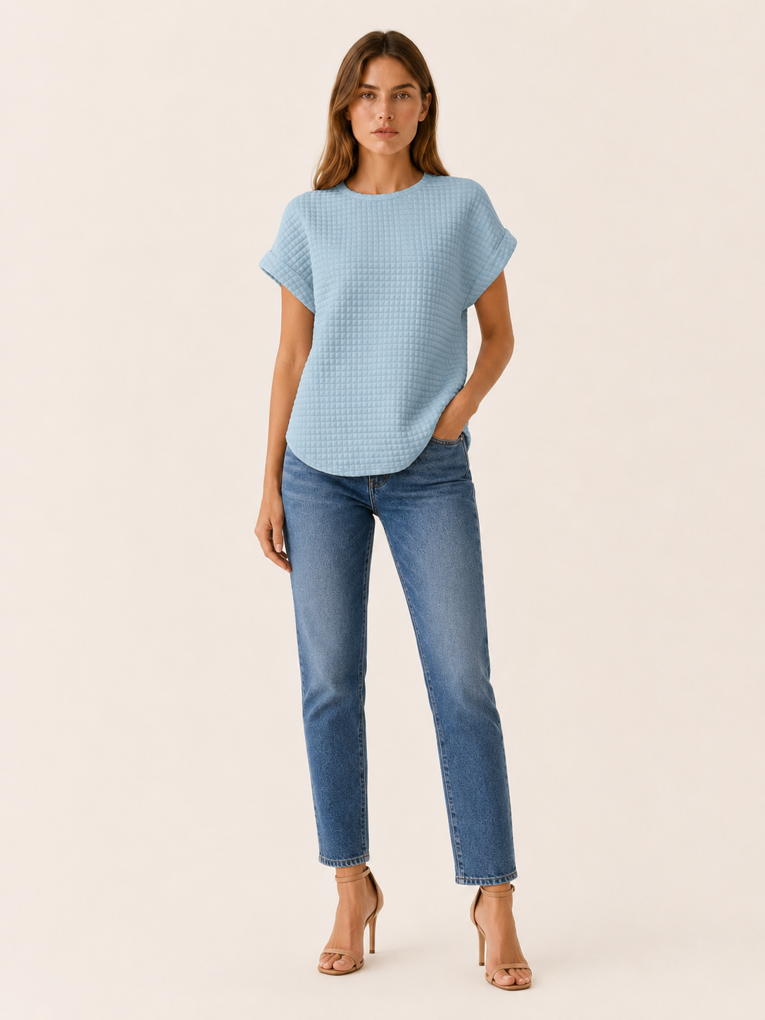 Halia | Quilted Short Sleeve T-Shirt with Round Neck
