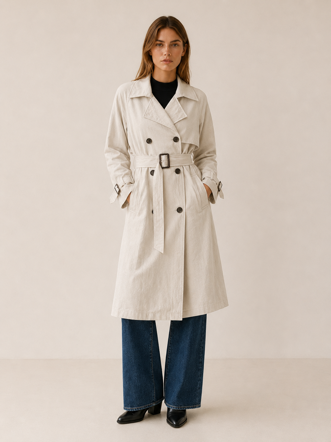 Hannah | Trench Coat with Double-Breasted Front and Belted Waist