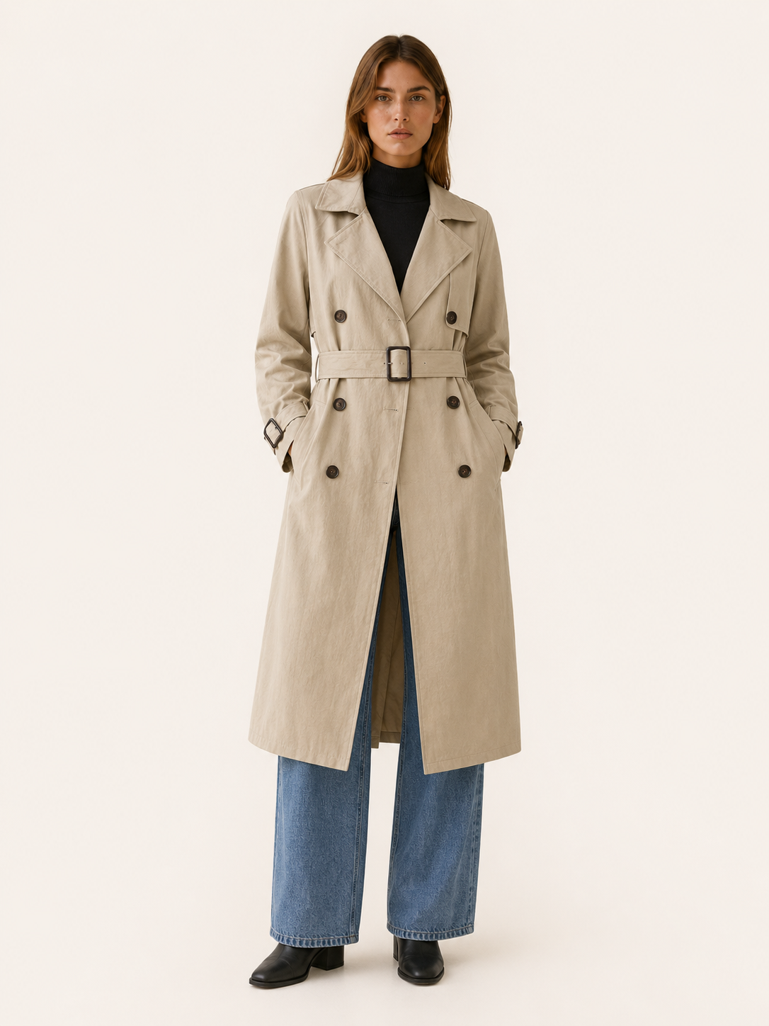 Hannah | Trench Coat with Double-Breasted Front and Belted Waist
