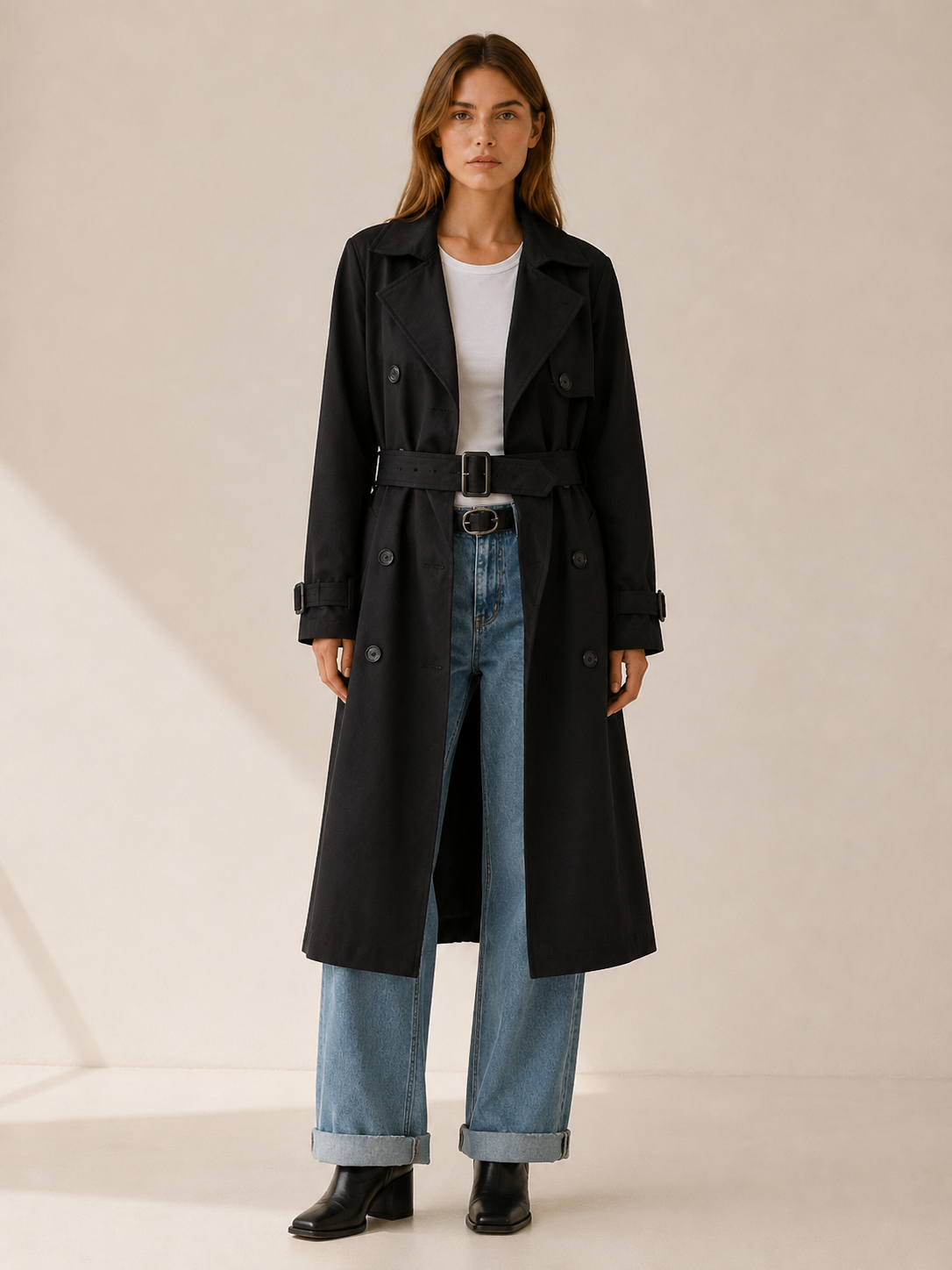 Hannah | Trench Coat with Double-Breasted Front and Belted Waist