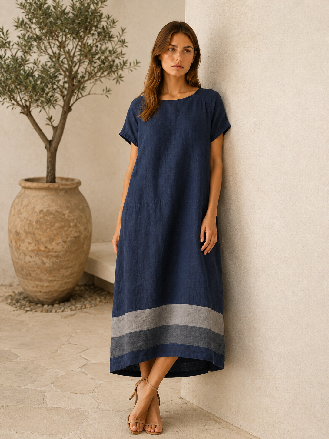 Harriet | Oversized Linen Maxi Dress with Slash Neck Casual Summer Dress