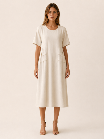Hensley | Midi Dress with Pockets Short Sleeve Summer Dress