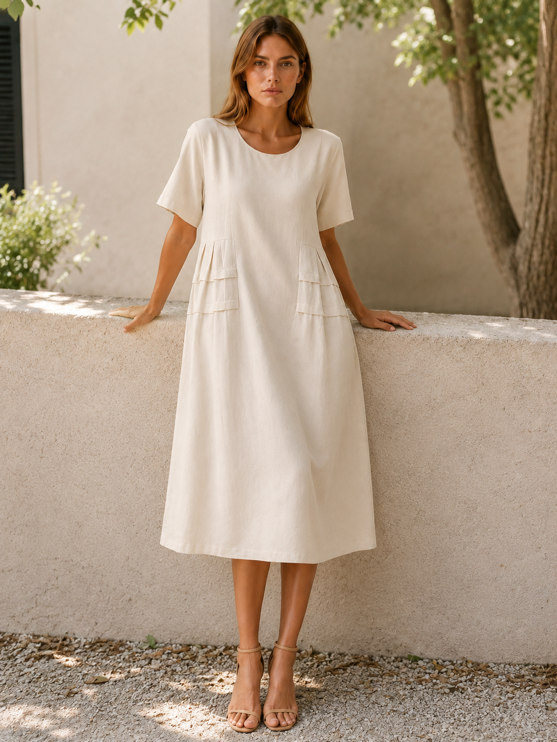 Hensley | Midi Dress with Pockets Short Sleeve Summer Dress