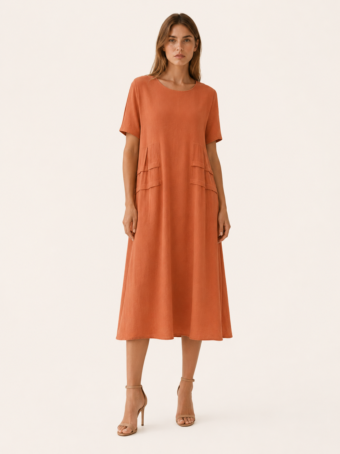 Hensley | Midi Dress with Pockets Short Sleeve Summer Dress
