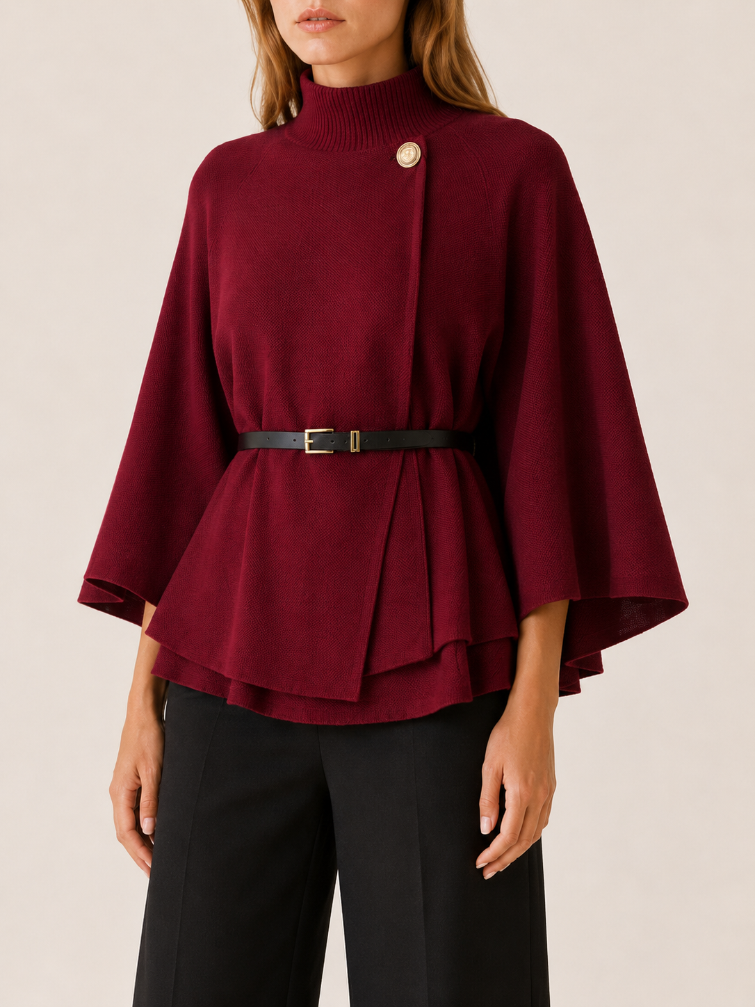 Hestia | Women's High Neck Belted Cape Jacket
