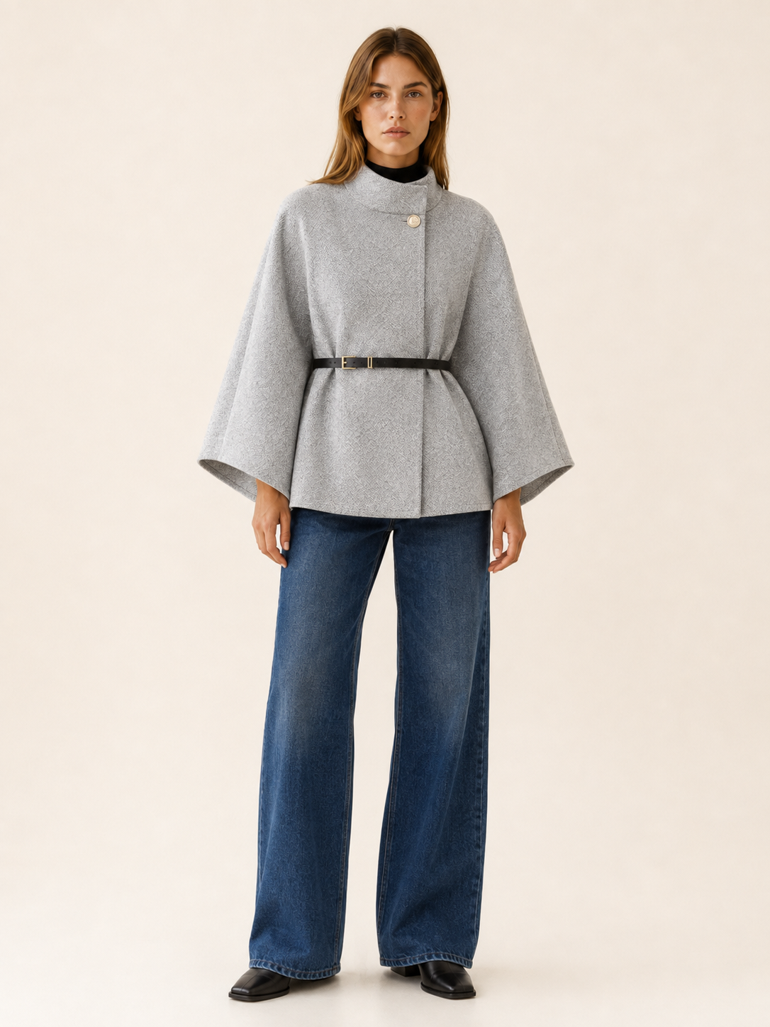 Hestia | Women's High Neck Belted Cape Jacket