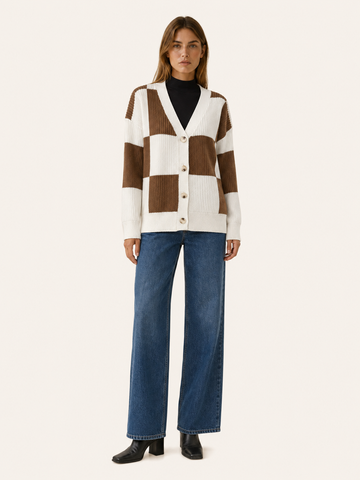 Ilaria | V-Neck Cardigan with Plaid Pattern and Button Front