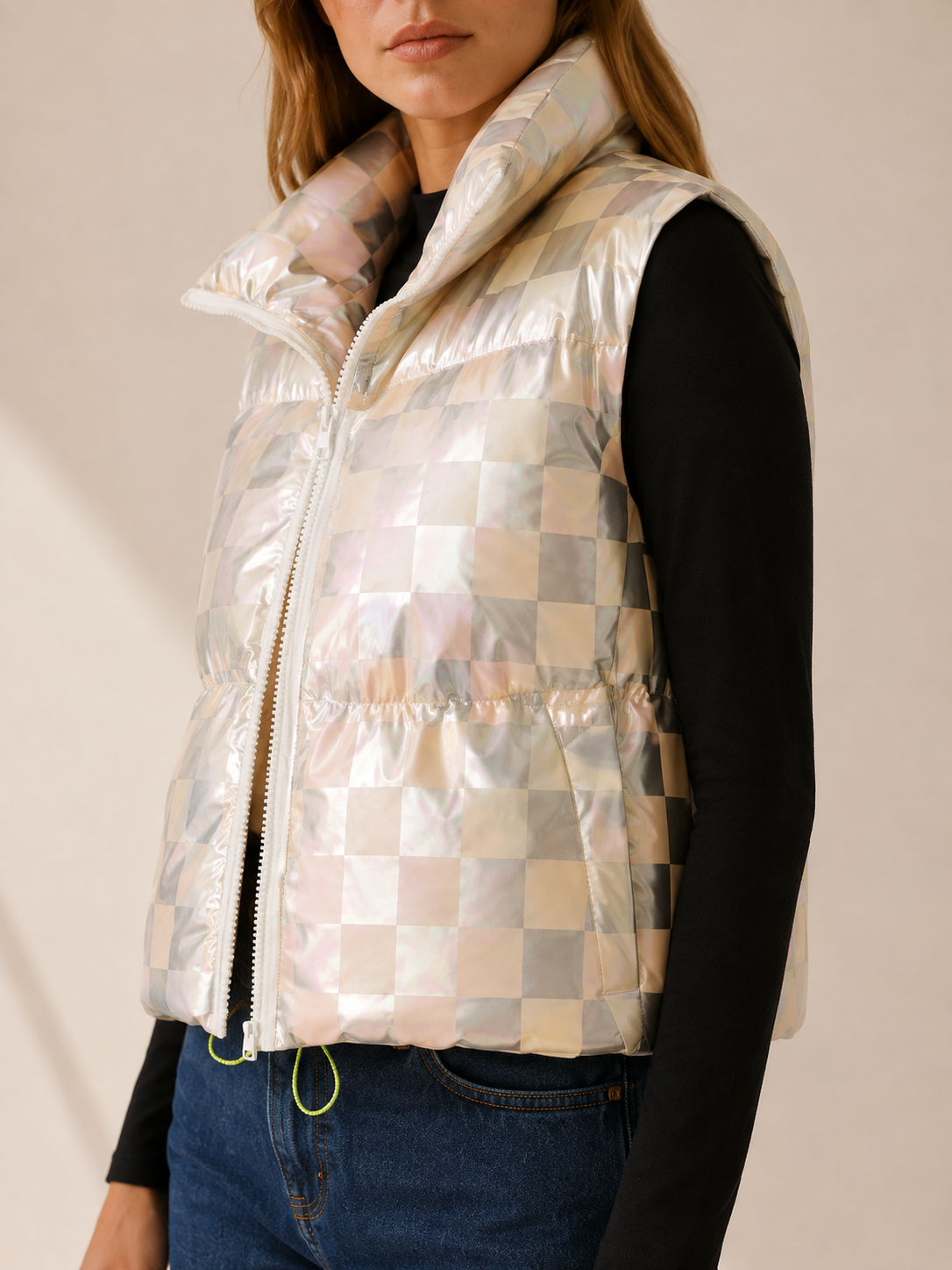 Isabella | Women's Metallic Cropped Puffer Vest