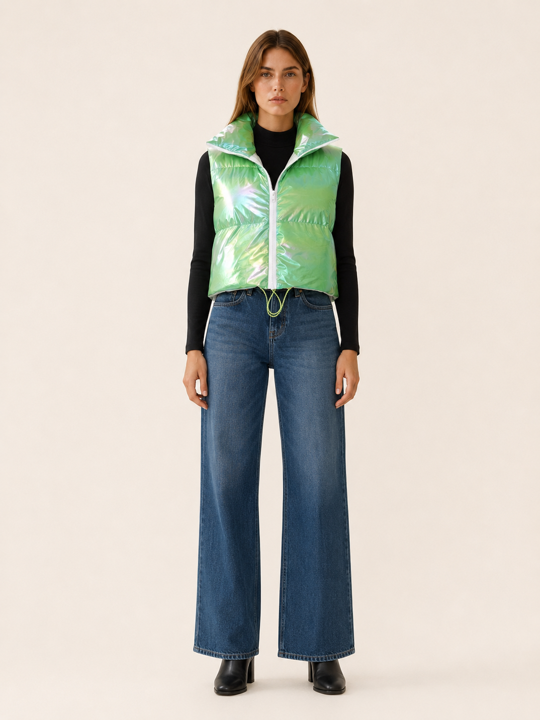 Isabella | Women's Metallic Cropped Puffer Vest