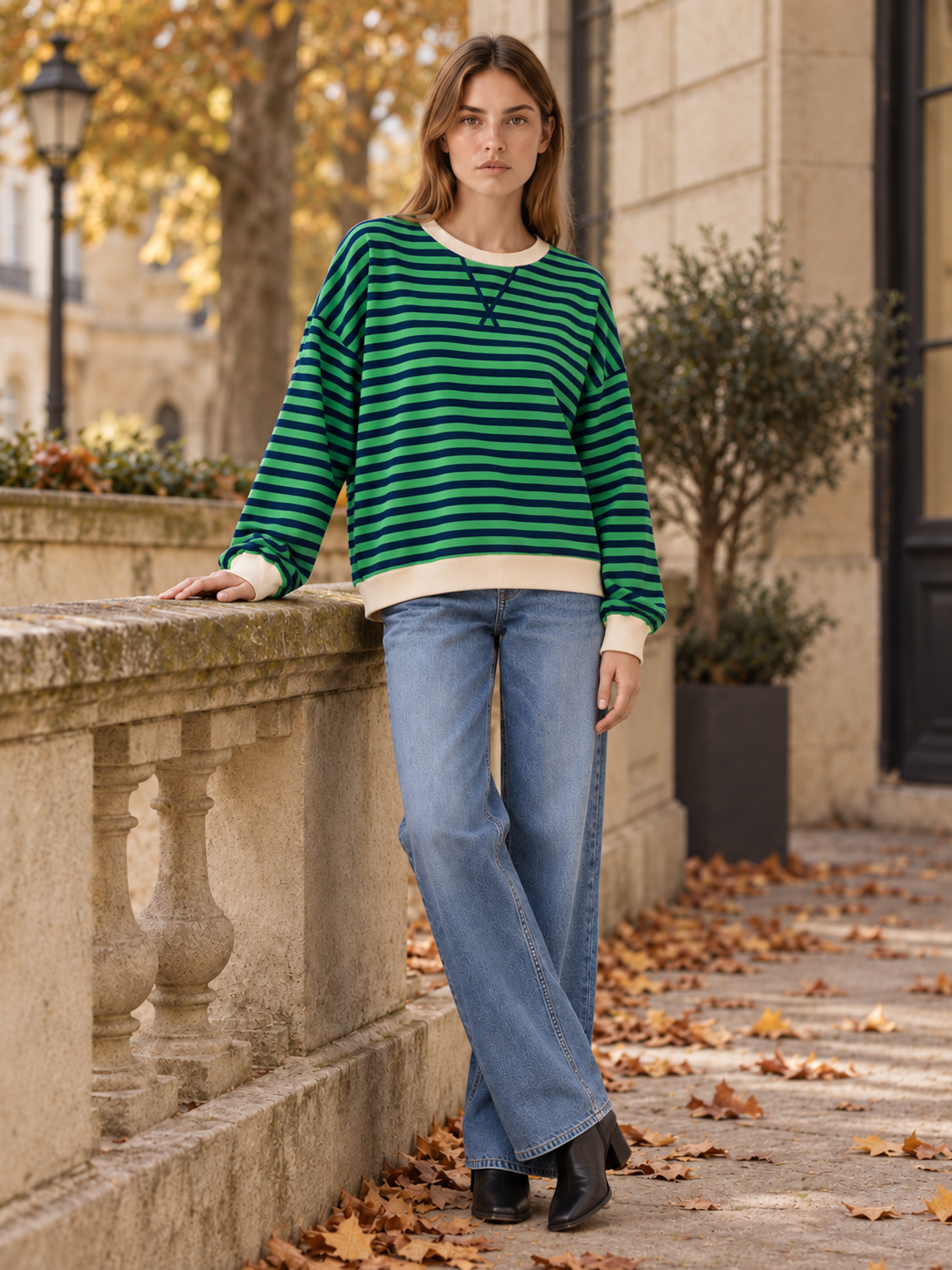 Isaline | Women's Striped Oversized Sweatshirt Fall