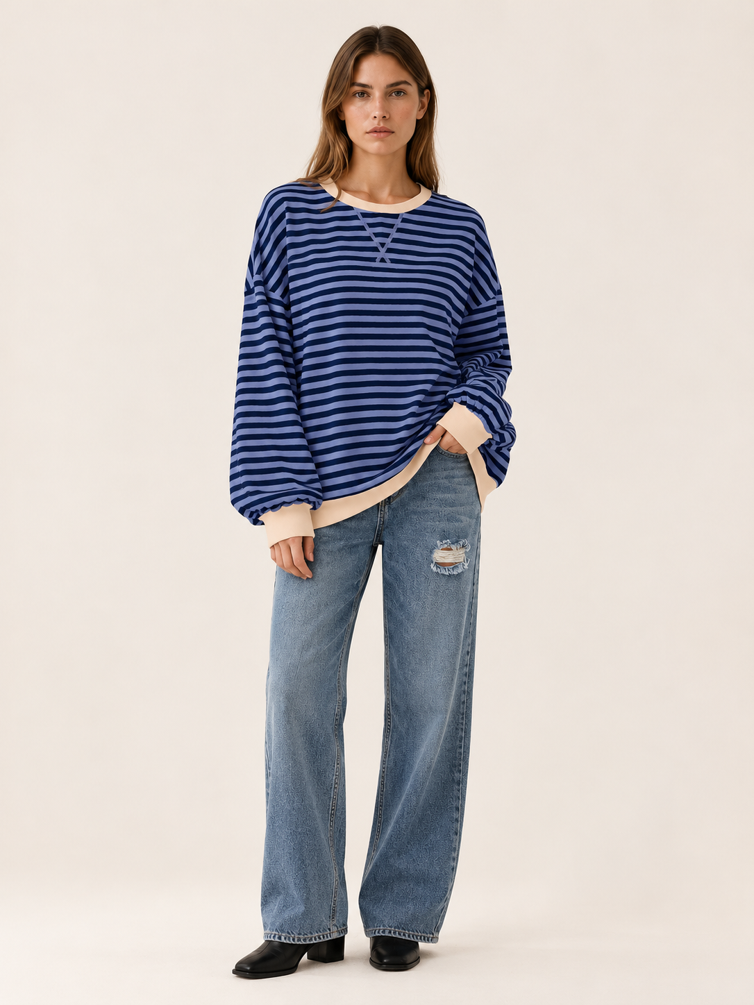 Isaline | Women's Striped Oversized Sweatshirt Fall