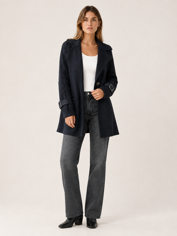 Isola | Women's Longline Coat with Cable Knit Sleeves