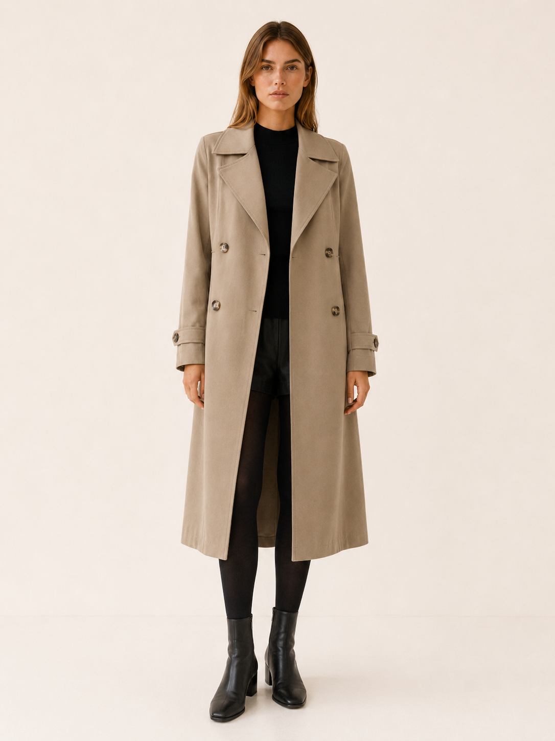 Isolde | Long Trench Coat with Double-Breasted Front
