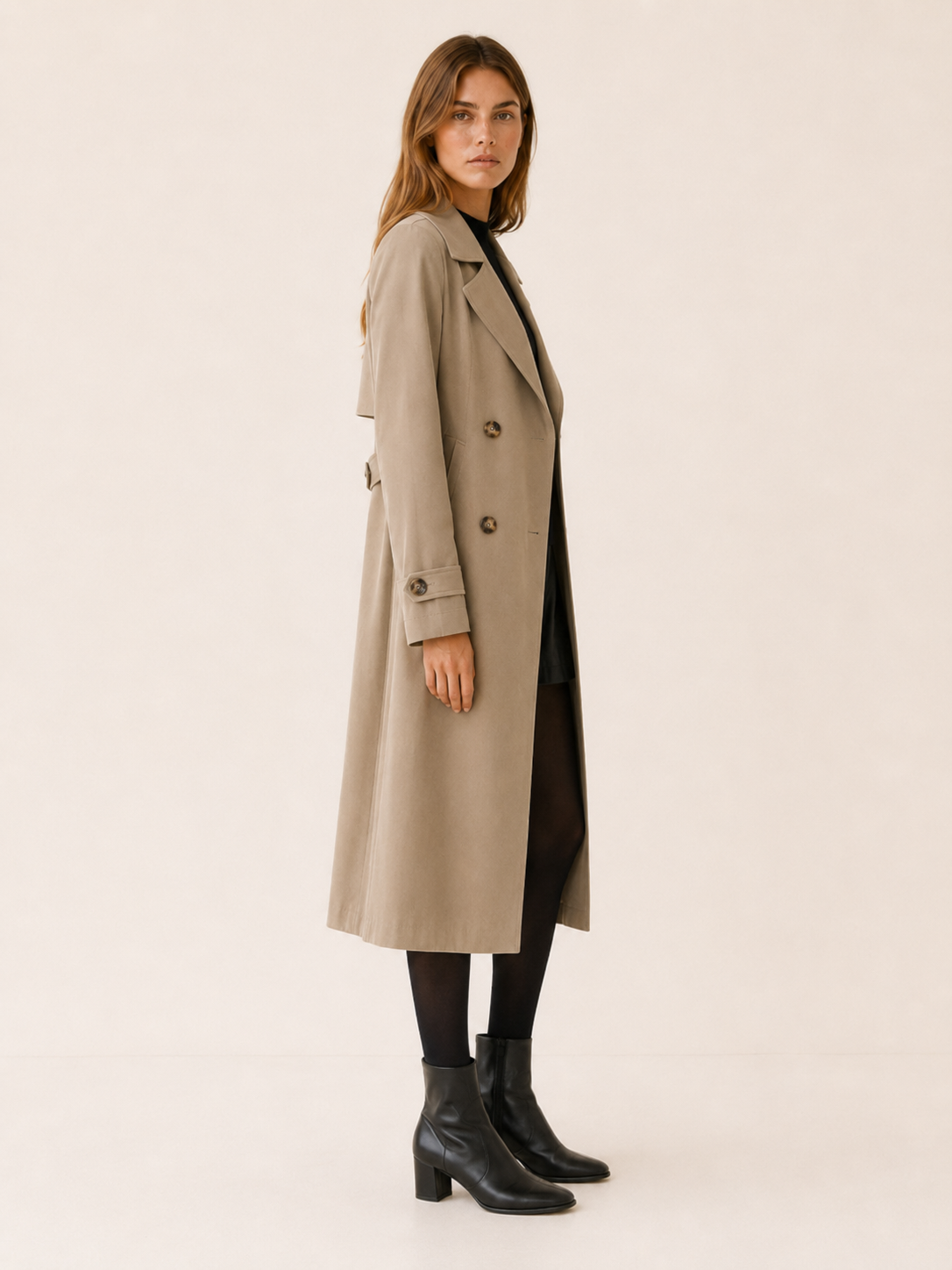 Isolde | Long Trench Coat with Double-Breasted Front